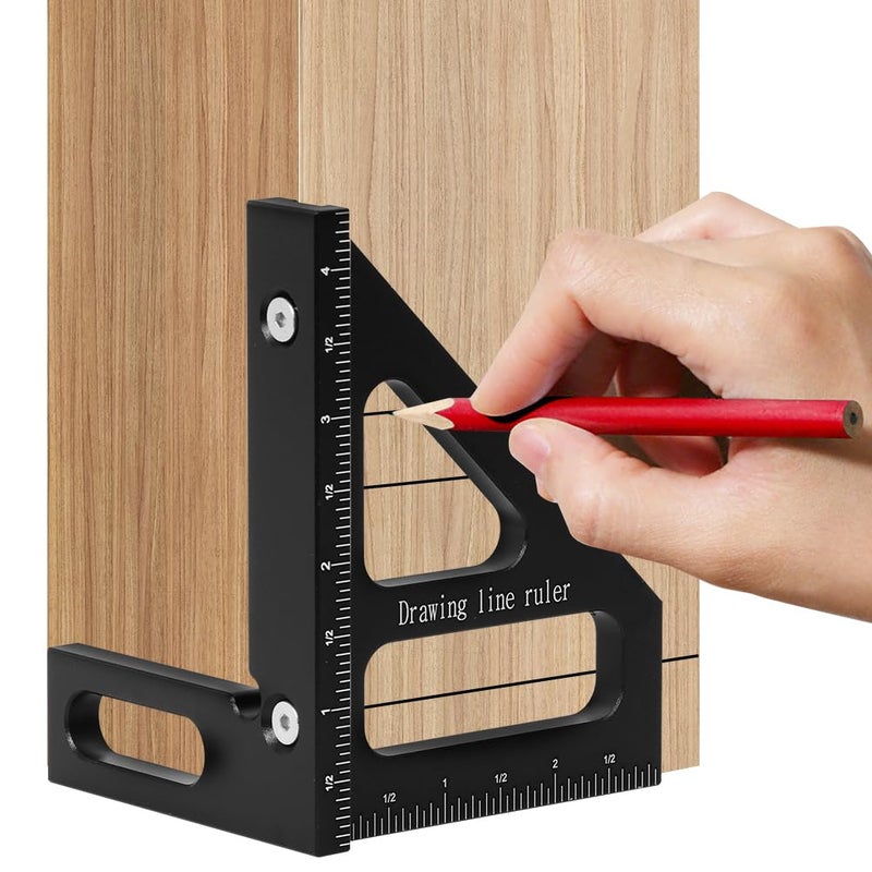 KETIPED Imperial 3D Multi-Angle Measuring Ruler,45/90 Degree Aluminum Alloy Woodworking Square Protractor, Miter Triangle Ruler High Precision Layout Measuring Tool for Engineer Carpenter,003BK - Image 5